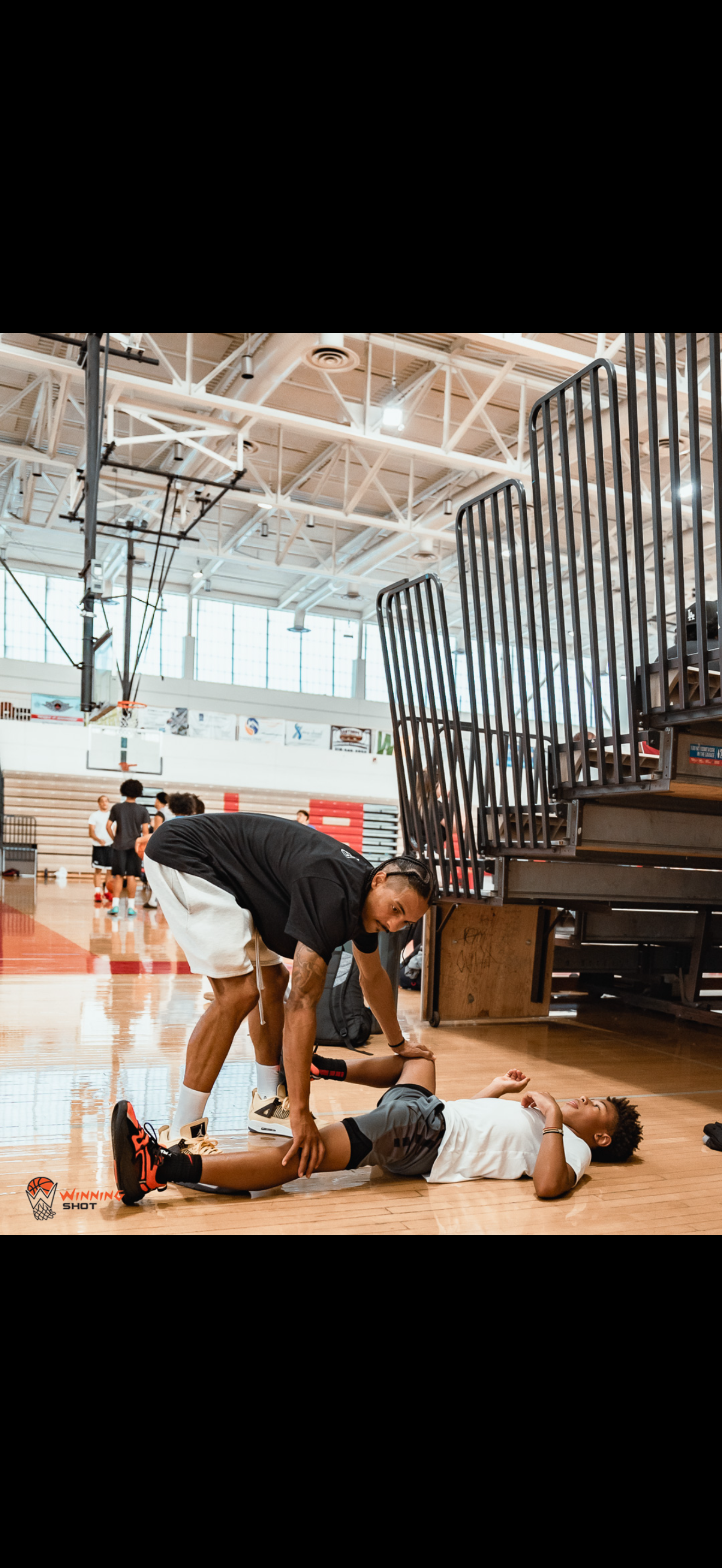 Player development work during a premium youth basketball training session.